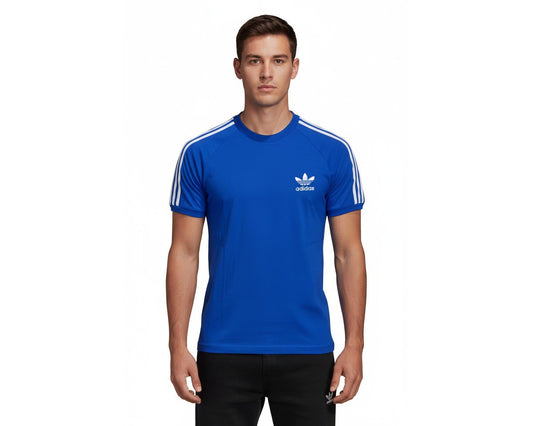 Adidas Originals 3 Stripes T Shirt Trefoil Bluebird White Herren