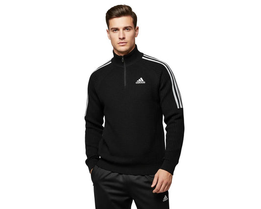 Adidas Pullover Jumper Black 1/4 Zip Herren schwarz mit eingesticktem Logo