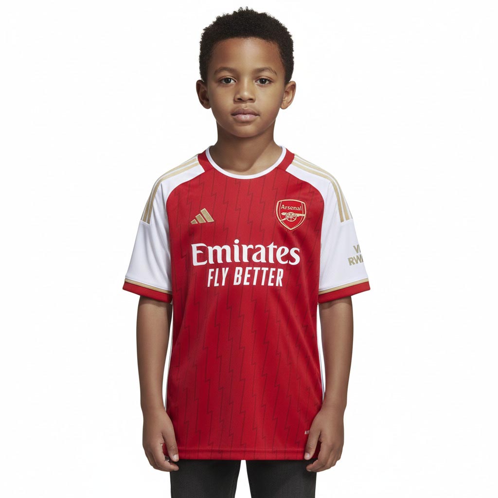 Arsenal FC Heimtrikot 2023/24 Kinder Adidas rot weiß mit eingesticktem Wappen und AEROREADY Technologie
