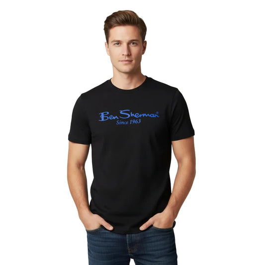 Ben Sherman Herren T-Shirt in Schwarz aus 100 % Baumwolle – klassisches Basic Shirt mit Markenlogo