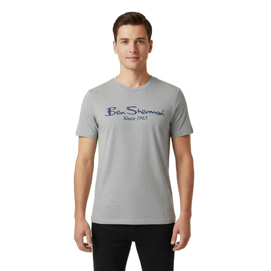 Ben Sherman Herren T-Shirt in Grey Marl aus 100 % Baumwolle – klassisches Basic Shirt mit Markenlogo
