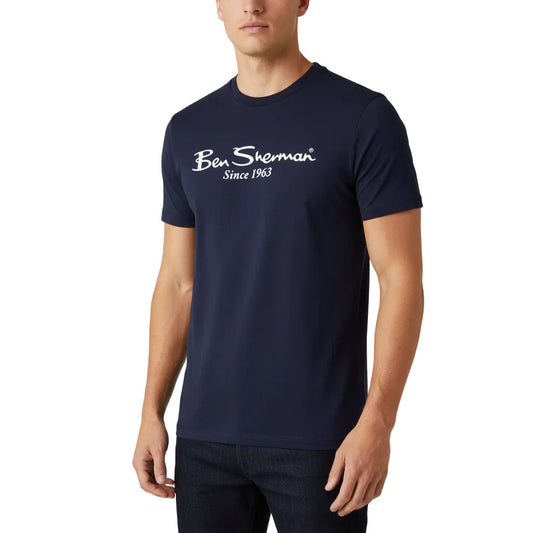 Ben Sherman Herren T-Shirt in Navy aus 100 % Baumwolle – klassisches Basic Shirt mit Markenlogo