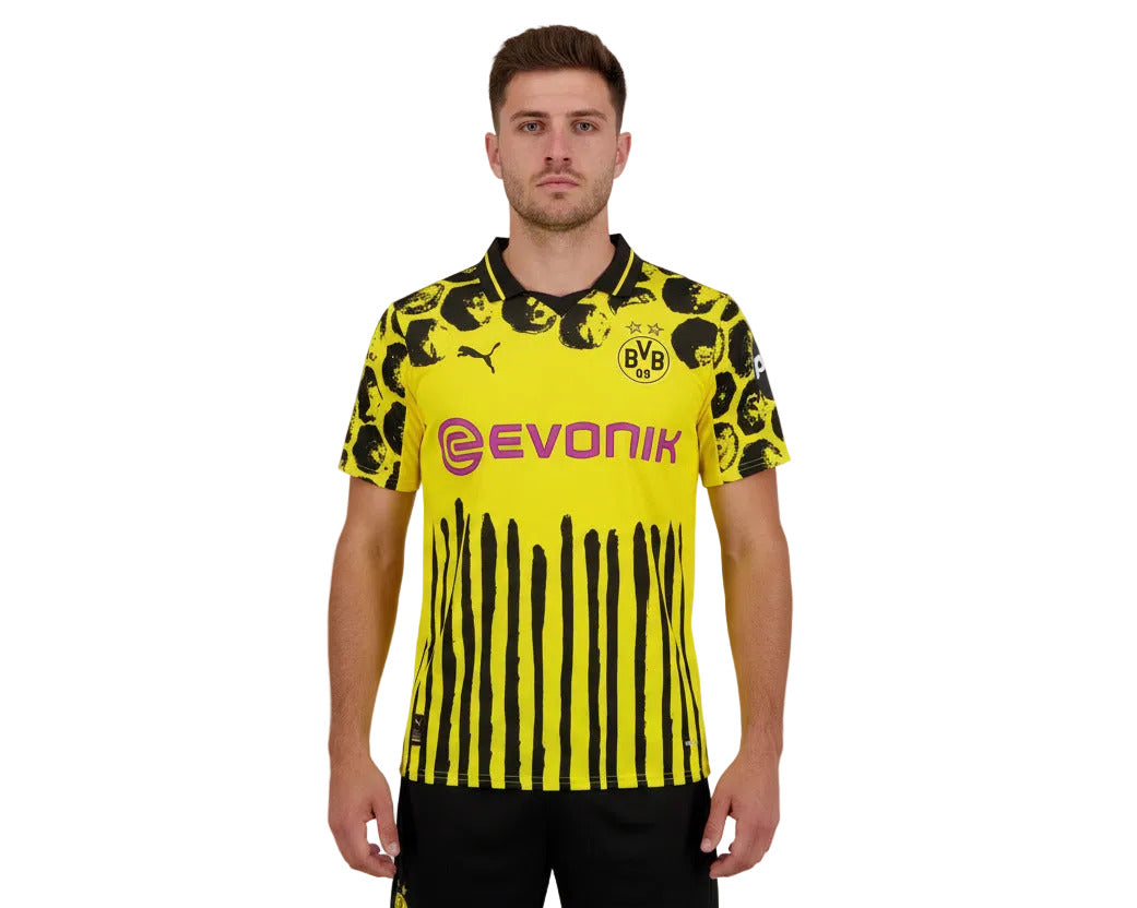 Borussia Dortmund Trikot Kidsuper 2025 Puma gelb schwarz mit eingesticktem BVB Wappen Evonik Sponsor