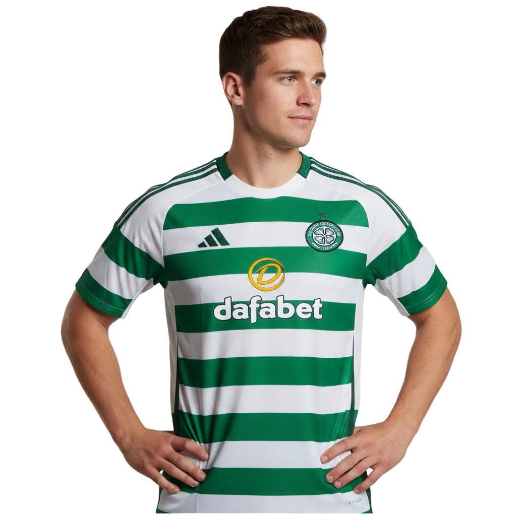 Celtic Glasgow Heimtrikot 2024/25 von Adidas grün weiß mit eingesticktem Wappen und Adidas Aeroready Technologie