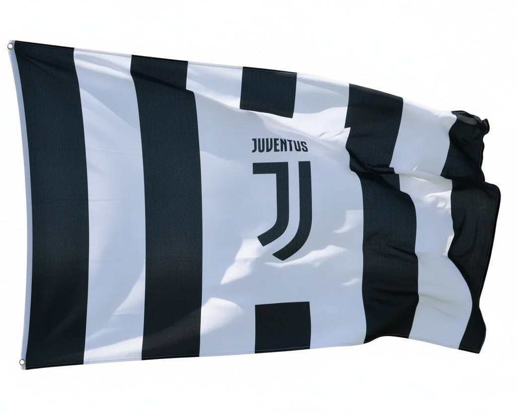uventus Turin Fahne 91x152 cm – Offizielle Fanflagge in Schwarz-Weiß mit Vereinslogo von Forever Collectibles