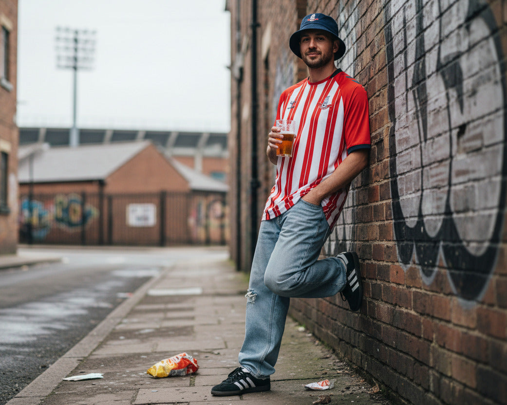 Oldham Athletic FC Trikot Away 2020/21 von Hummel, offizielle Fanware, blau-weißes Retro-Design, blokecore Streetwear Look, sportlich, Herren Fußballshirt, Origina