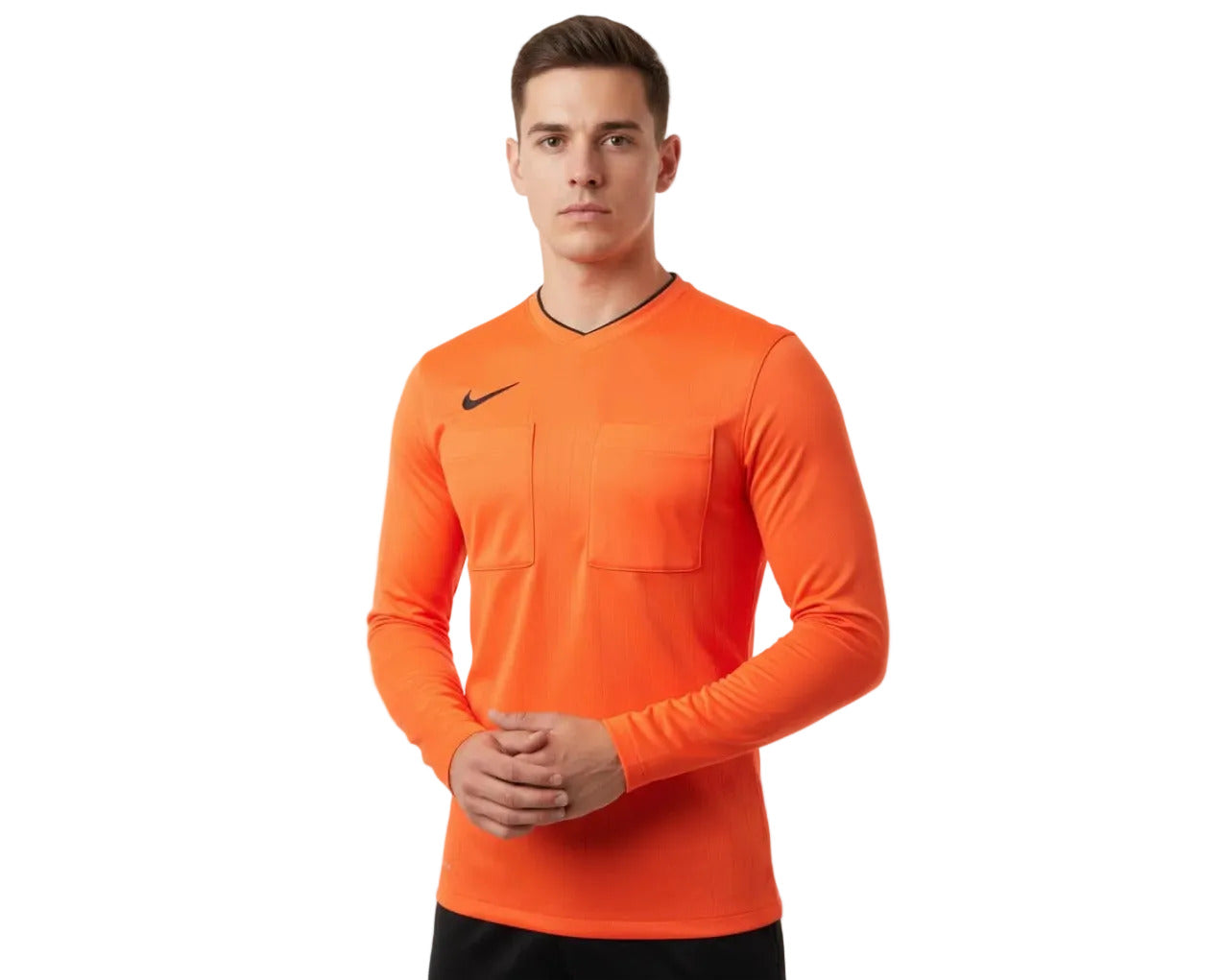 Schiedsrichter Trikot Orange Langarm Herren XL mit Brusttaschen und gesticktem Logo