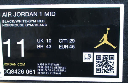 Air Jordan 1 Mid Sneaker Black White Gym Red Nike DQ8426 061 Etikett