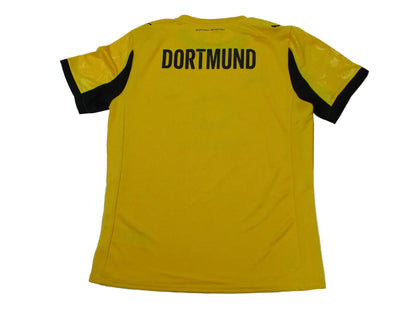 Offizielles Puma Borussia Dortmund BVB Cup Trikot der Saison 2025/26 für Herren mit aufgummiertem Vereinswappen und gesticktem Puma-Logo – Neu mit Etikett. Rückseite.