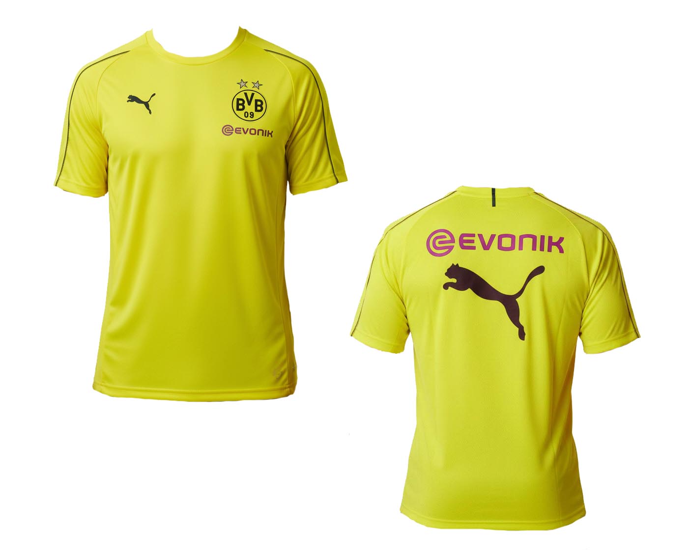 Gelbes Borussia Dortmund BVB Trainingstrikot Puma 2018/19. Als reduziertes Angebot günstig kaufen. Vorder- und Rückseite.