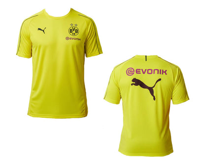 Gelbes Borussia Dortmund BVB Trainingstrikot Puma 2018/19. Als reduziertes Angebot günstig kaufen. Vorder- und Rückseite.