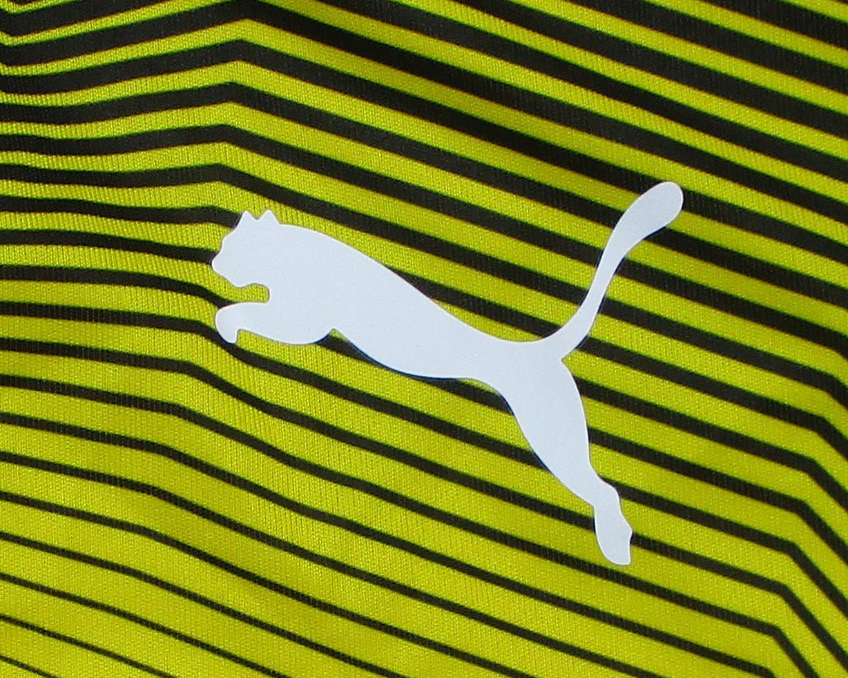 Puma Borussia Dortmund Kinder Trainingstrikot Graphic aus der Saison 2018/19 in Schwarz-Gelb mit gesticktem BVB Wappen. Herstellerlogo.
