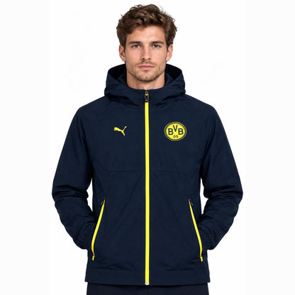 Offizielle Puma Borussia Dortmund Woven Trainingsjacke der Saison 2025/26 für Herren in Schwarz-Gelb mit aufgummiertem BVB-Vereinswappen und windCELL-Technologie – Neu mit Etikett.