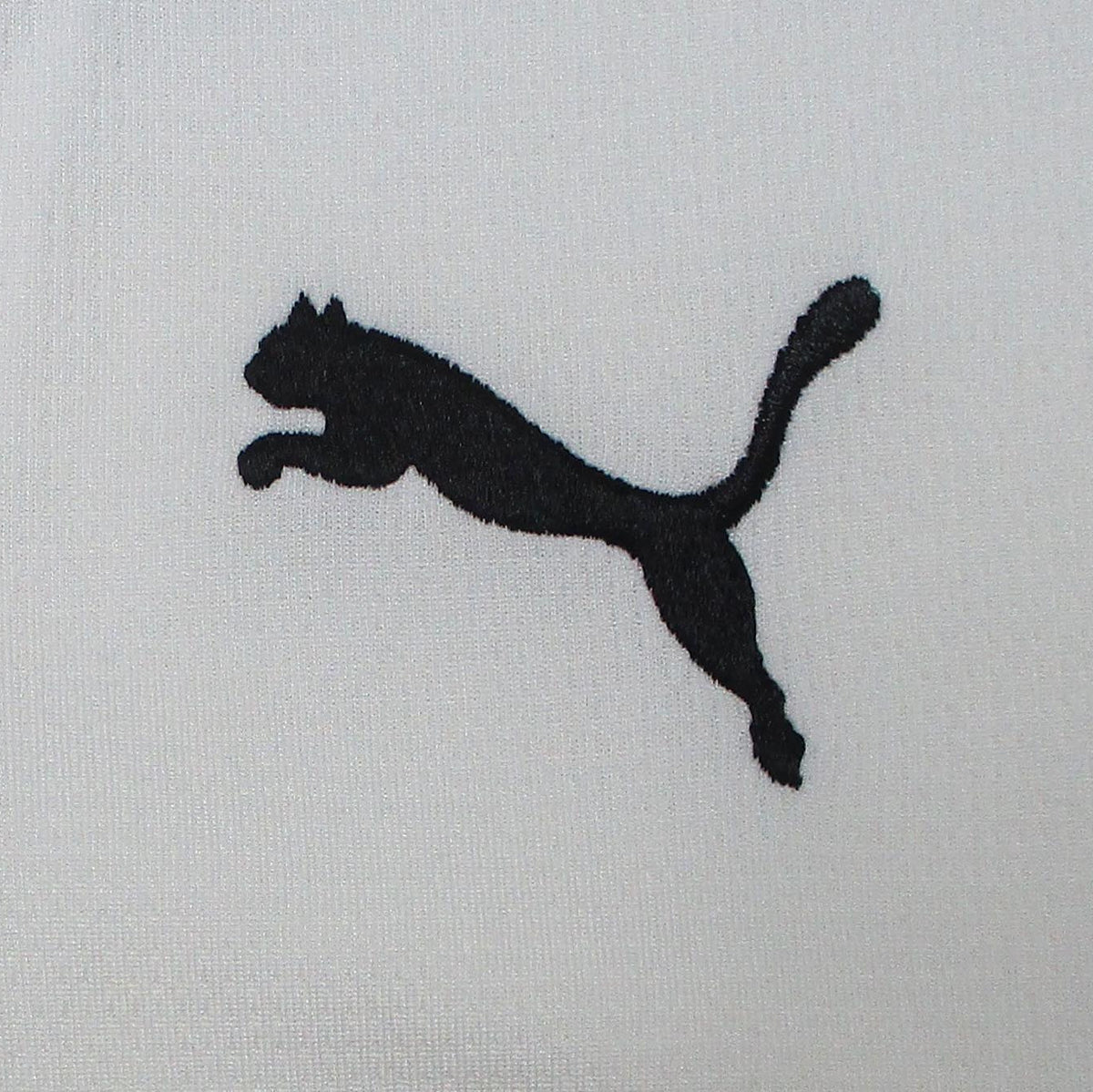Offizielles Puma Borussia Mönchengladbach Heimtrikot der Saison 2025/26 für Kinder in traditionellem Weiß mit grünen und schwarzen Akzenten sowie eingesticktem Vereinswappen – Neu mit Etikett. Detailansicht Puma Cat.