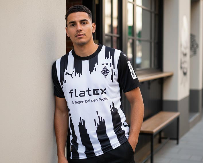 Borussia Mönchengladbach Trikot 2023/24 Third Puma im urbanen Streetstyle Look im Alltag getragen