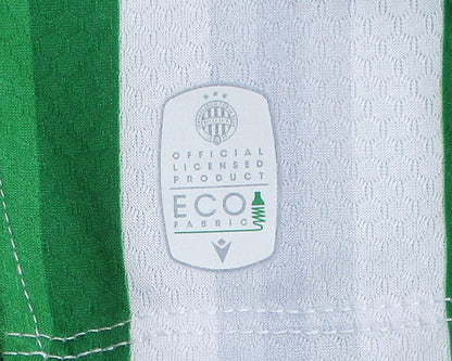 Grün-weiß gestreiftes Ferencváros Budapest Heimtrikot 2024 2025 in Kindergröße von Macron mit gesticktem Vereinswappen – Authentic Logo