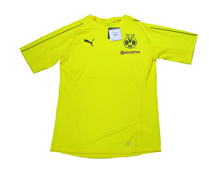Vorderseite fleach liegend vom gelben Borussia Dortmund BVB Trainingstrikot Puma 2018/19. Als reduziertes Angebot günstig kaufen.