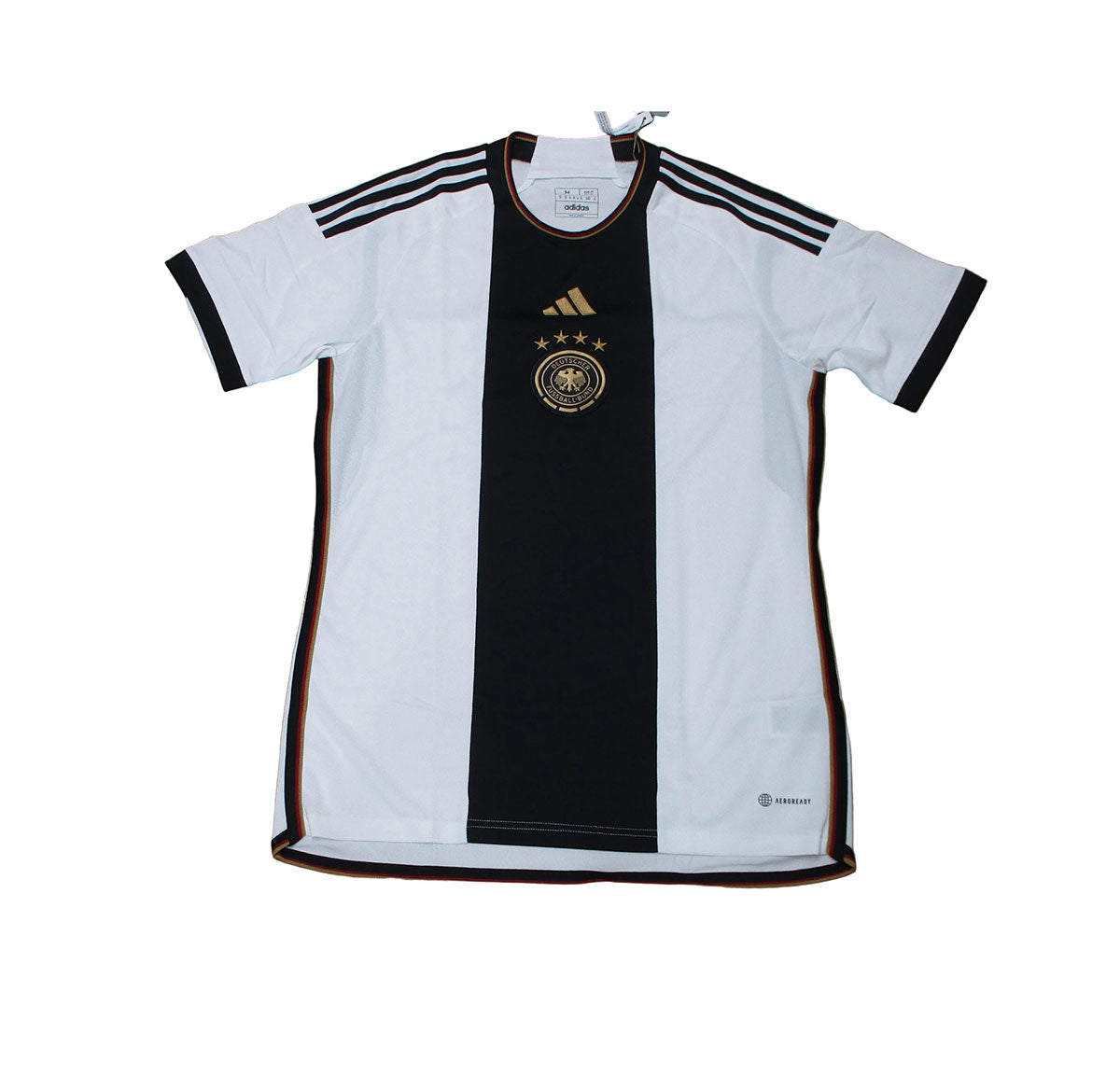 Flach liegendes Weißes Deutschland  DFB Heimtrikot 2022/23 von Adidas als reduziertes Angebot günstig kaufen