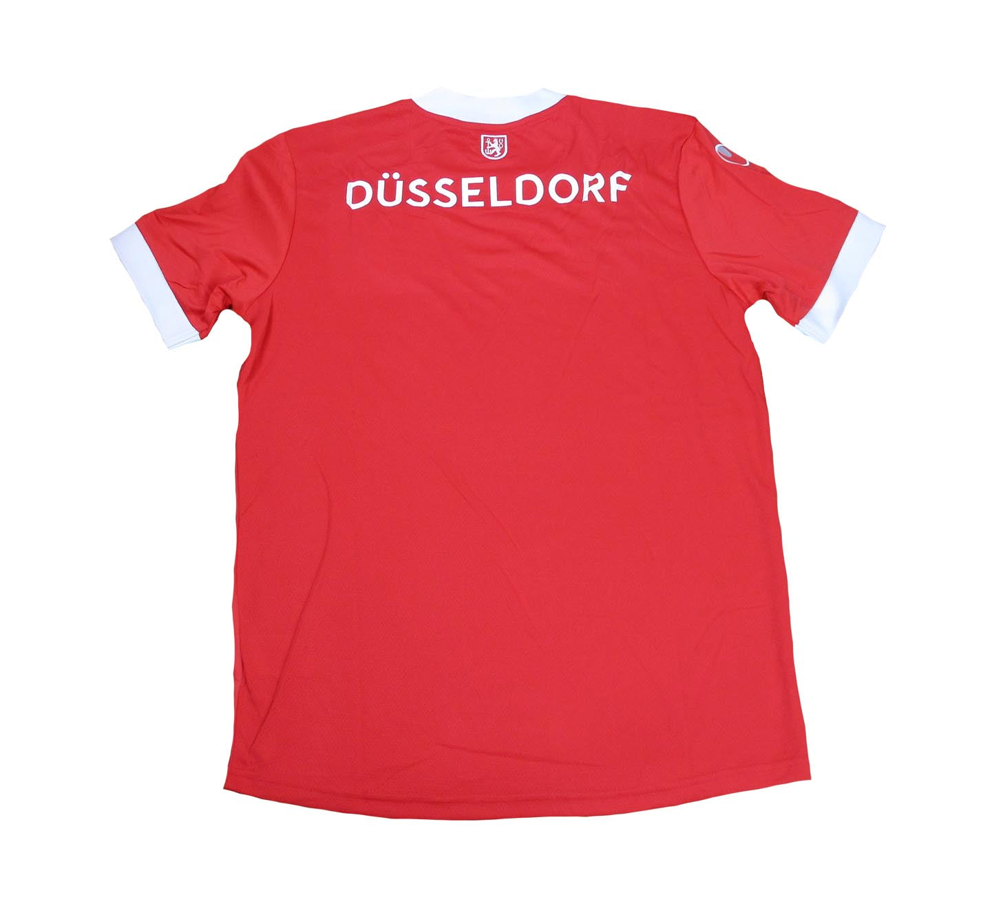 Rotes Fortuna Düsseldorf Heimtrikot 2020/21 von Uhlsport als reduziertes Angebot günstig kaufen. Spielerversion ohne Brustsponsor.  Rückseite.