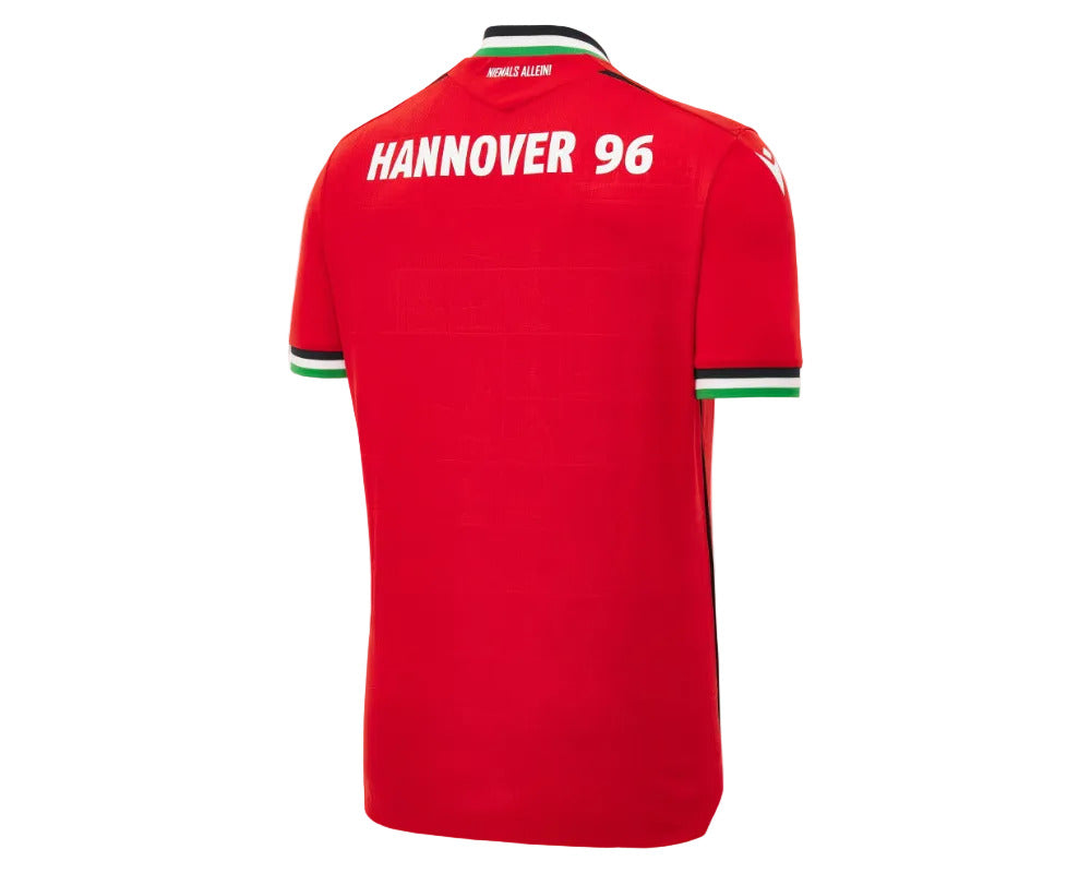 Hannover 96 Kinder Trikot Home 2026 27 Macron Herren rot geprägte Wahrzeichen Eco Softlock neu mit Etikett. Rückseite.