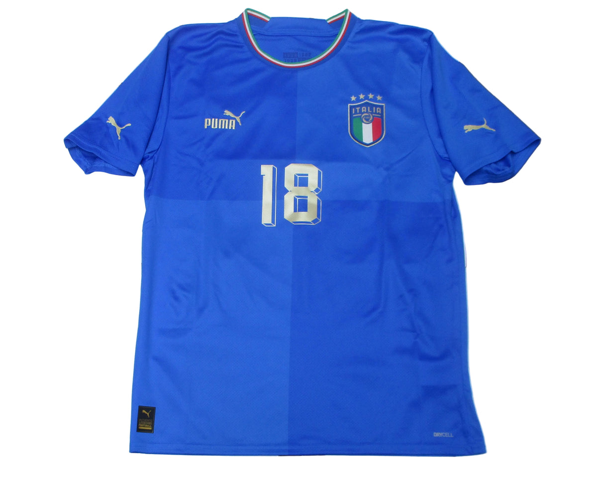 Italien Trikot Home 2022/23 Puma -  originales Heimtrikot der italienischen Fußballnationalmannschaft mit eingesticktem Wappen. 