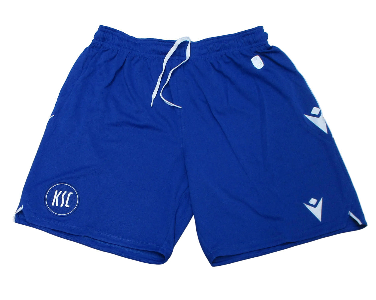 Karlsruher SC Home Shorts 2022/23 Macron Herren mit eingesticktem Wappen. Flach liegend.