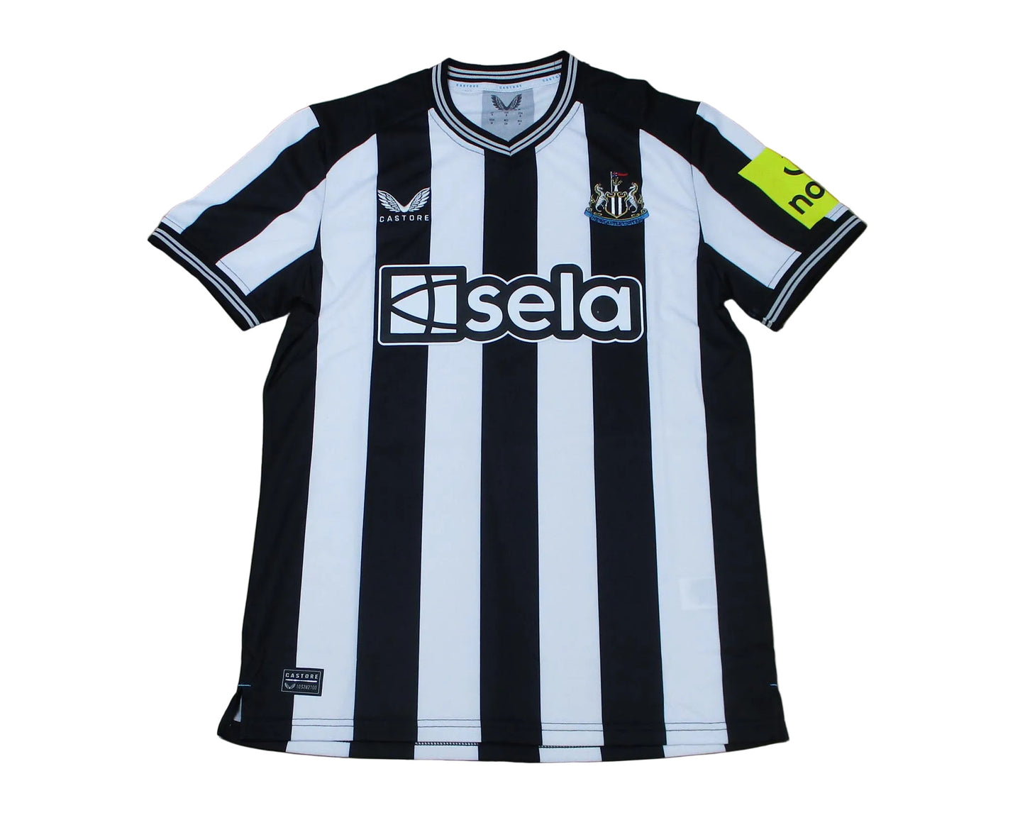 Offizielles Castore Newcastle United Heimtrikot der Premier League Saison 2023/24 in Schwarz-Weiß mit gesticktem Vereinswappen für Herren – Neu mit Etikett.