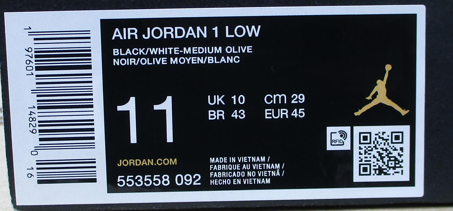 Air Jordan 1 Low Sneaker White/Black Medium Olive Größe 45