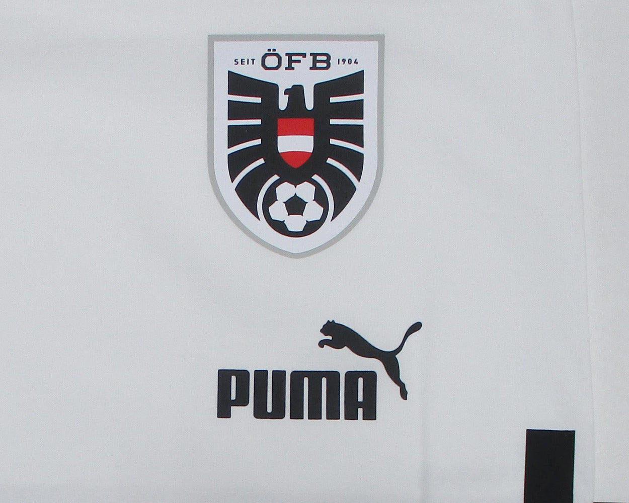 Österreich Nationalmannschaft Player Shorts Home 2022 2023 Puma Weiß Herren Fußballshorts mit Österreich Wappen Original Neu. Detailansicht Wappen und Herstellerlogo.
