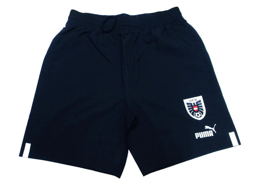 Österreich Nationalmannschaft Player Shorts Away 2022 2023 Puma Schwarz Herren Fußballshorts mit Österreich Wappen Original Neu