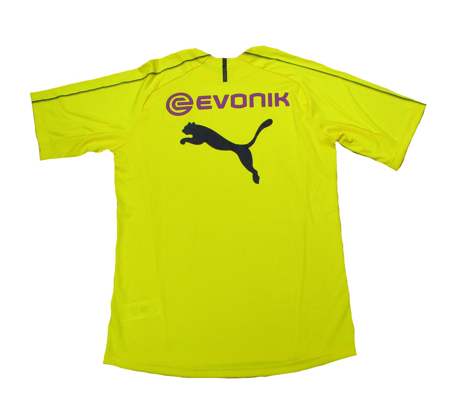 Rückseite vom gelben Borussia Dortmund BVB Trainingstrikot Puma 2018/19. Als reduziertes Angebot günstig kaufen.