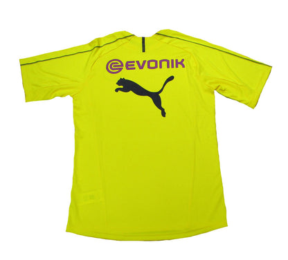 Rückseite vom gelben Borussia Dortmund BVB Trainingstrikot Puma 2018/19. Als reduziertes Angebot günstig kaufen.