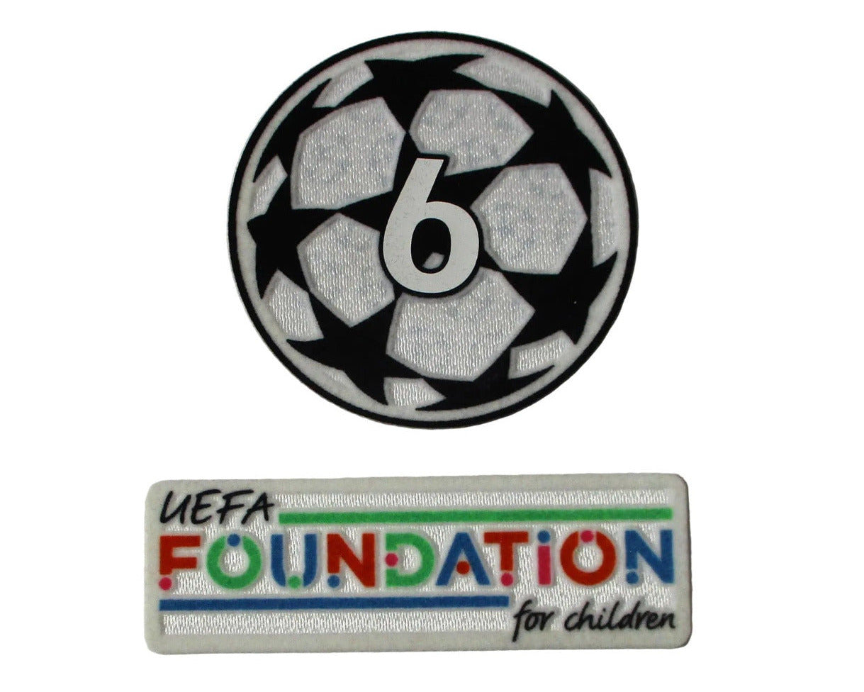 Offizieller UEFA Champions League Logo Flock Ärmelpatch UEFA Foundation Set Saison 2024/25 und 2026/27 von Sporting ID. Badge of Honour für Bayern München Trikots.