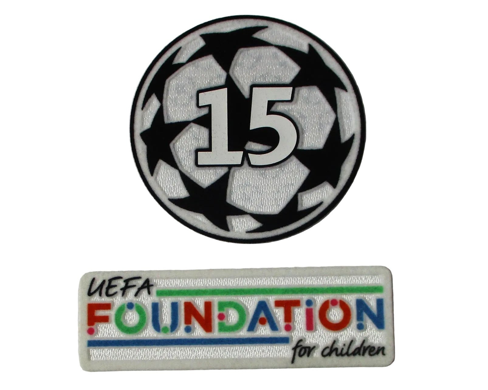 Offizieller UEFA Champions League Logo Flock Ärmelpatch UEFA Foundation Set Saison 2024/25 und 2026/27 von Sporting ID. Badge of Honour für Real Madrid Trikots.